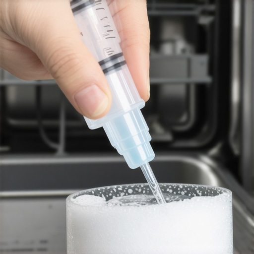 Using a syringe to clear a clogged dishwasher water softener valve