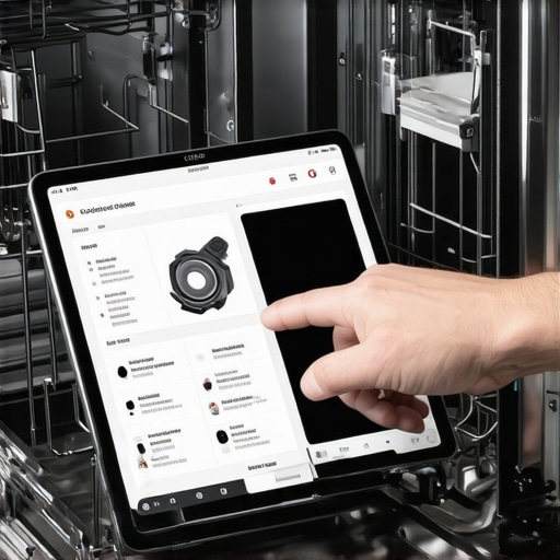 Technician comparing dishwasher parts against a manufacturer schematic to verify warranty compliance.