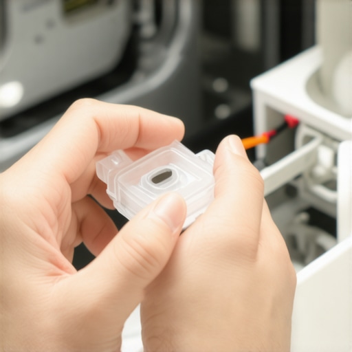 A technician inspecting the optical turbidity sensor of a modern dishwasher for debris or failure.