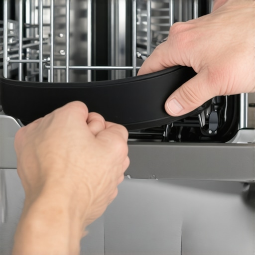 Hands seating a rubber seal into a dishwasher channel
