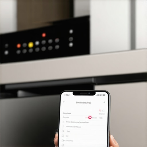 Close-up of a dishwasher control panel and a smartphone showing diagnostic data.