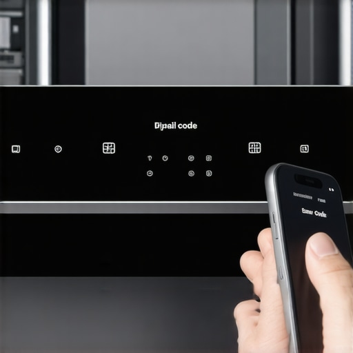 A person using a smartphone app to run diagnostics on a smart dishwasher showing an error code.