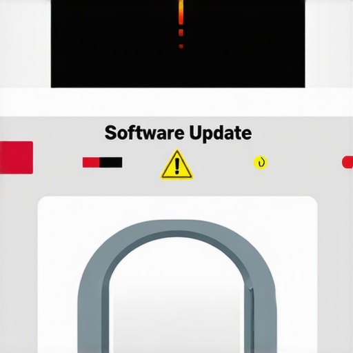 A digital screen on a modern dishwasher showing a firmware update in progress with technical warning icons.
