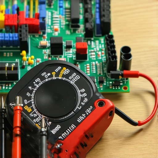 A technician using a multimeter with fine probes to check a dishwasher control board for faults.