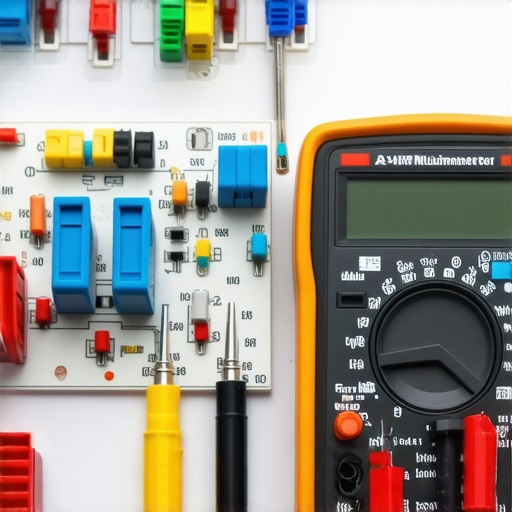 A technician using a digital multimeter with fine probes to test a dishwasher circuit board for continuity.