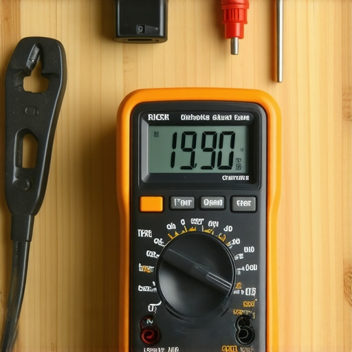 Close up of hands using a multimeter to check the continuity of a dishwasher thermal fuse.