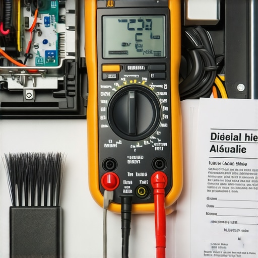 A person using a digital multimeter to test dishwasher components for electrical continuity.
