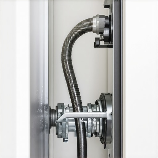 A properly installed dishwasher drain hose showing the necessary high loop to prevent backflow.