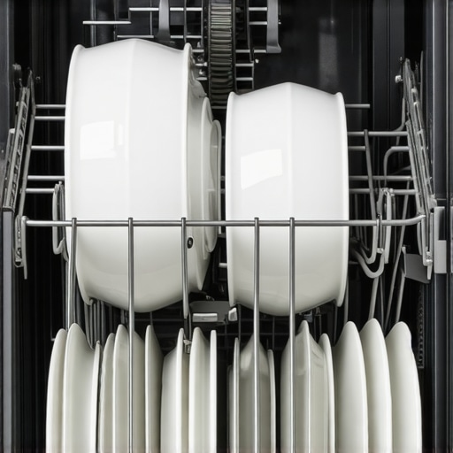 A photo of an organized dishwasher rack showing the correct spacing between dishes to improve drying performance.