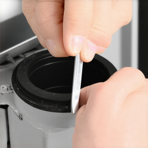 Replacing a worn rubber gasket on a dishwasher rinse aid dispenser door to stop leaks.