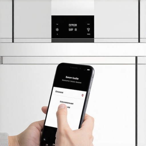 A technician using a smartphone app to pull error logs from a dishwasher to prove a power surge occurred.