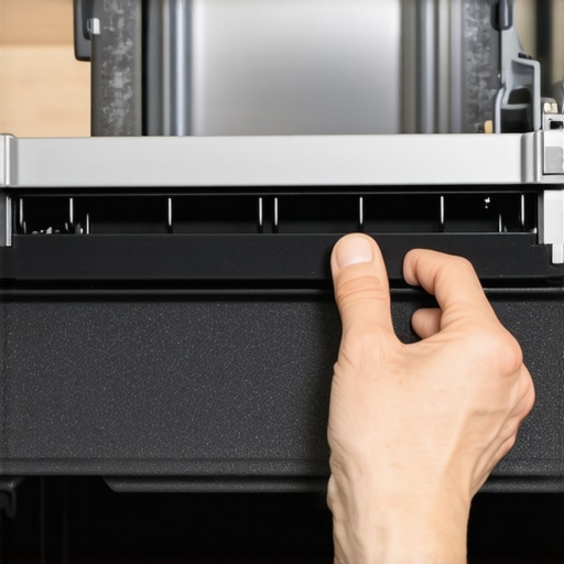 Hands pressing a rubber door seal into a dishwasher channel starting from the center point.