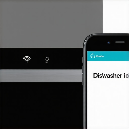 Using a phone to run diagnostics on a smart dishwasher connection.