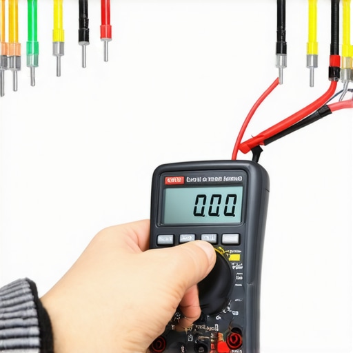 A person using a multimeter to test a dishwasher heating element for continuity to prove a warranty claim.