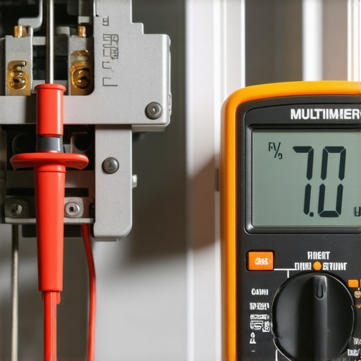 A digital multimeter being used to check the continuity of a dishwasher heating element for DIY diagnostics.