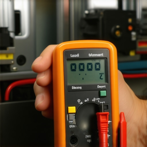 A close-up of a person using a multimeter to diagnose a dishwasher heating element during a home repair.