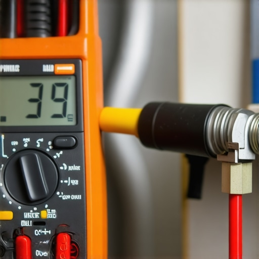 A digital multimeter testing a dishwasher water inlet valve to diagnose a failure.