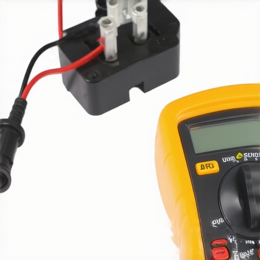 A person using a digital multimeter to test a dishwasher component for continuity during a DIY repair.