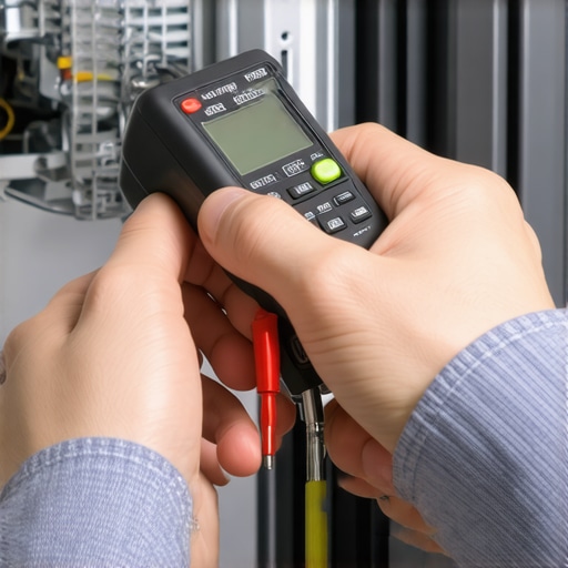 Hands using a digital multimeter to check a dishwasher heating element for electrical continuity.