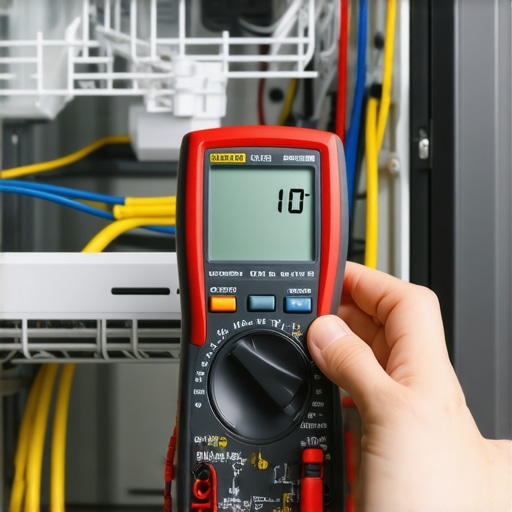 A person using a multimeter to diagnose electrical issues in a dishwasher