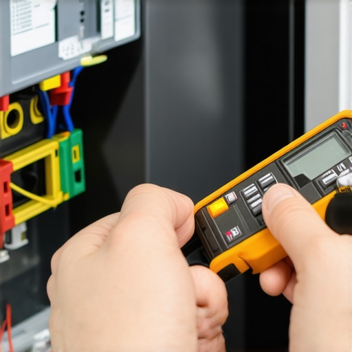 A technician measuring electrical resistance on a dishwasher logic board using a digital multimeter.