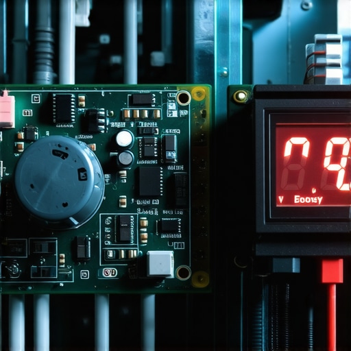Testing Dishwasher Control Board with Voltmeter A digital voltmeter measuring voltage on a smart dishwasher's main control board for diagnostic purposes.