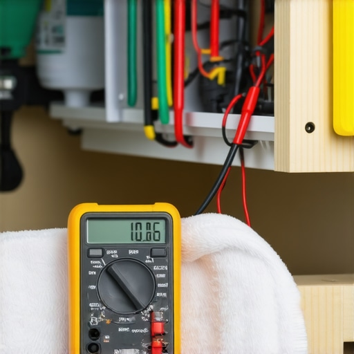 A technician using a digital multimeter to test electrical continuity on a dishwasher drain pump