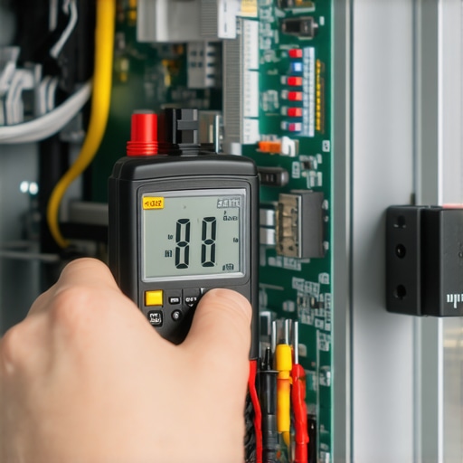 A technician using a multimeter to diagnose a dishwasher control board for electrical faults.