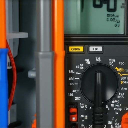 Close-up of a digital multimeter testing a dishwasher heating element for repair diagnostics.