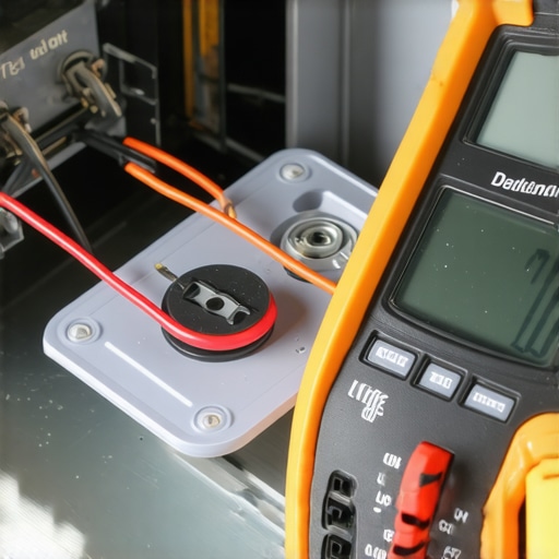 Person using a digital multimeter to check the resistance of a dishwasher heating element for repair diagnostics.