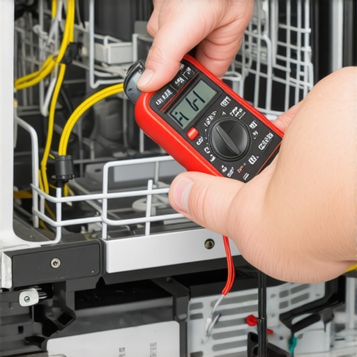 Testing Dishwasher Heating Element with a Multimeter Close-up of a person using a digital multimeter for dishwasher repair diagnostics