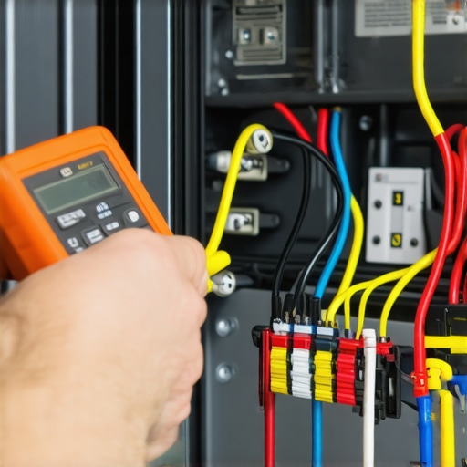 A technician using a multimeter to check the electrical resistance of a dishwasher solenoid valve for repair diagnostics.