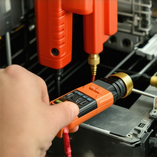 Close-up of a technician checking a dishwasher component for electrical continuity using a multimeter.