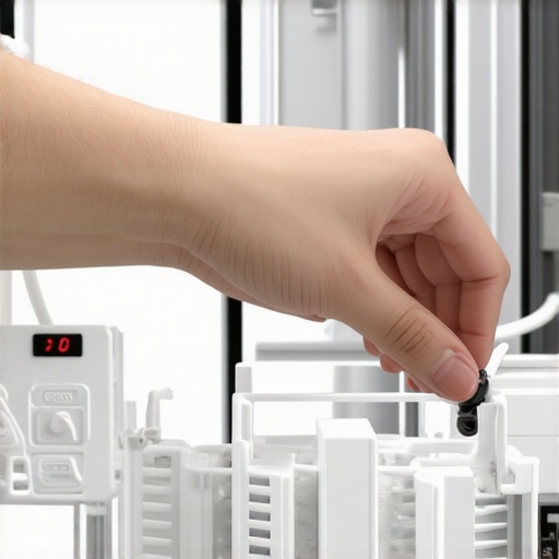 Testing a Dishwasher Float Switch with a Magnet Close up of a hand using a magnet to test a dishwasher float switch to fix beeping errors.