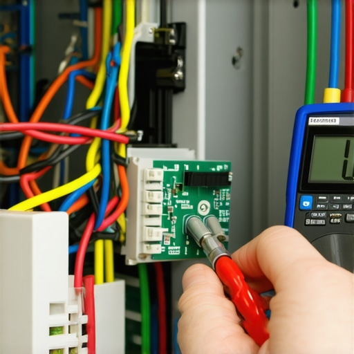 A technician using a multimeter to check the continuity of a thermal fuse inside a dishwasher door panel.
