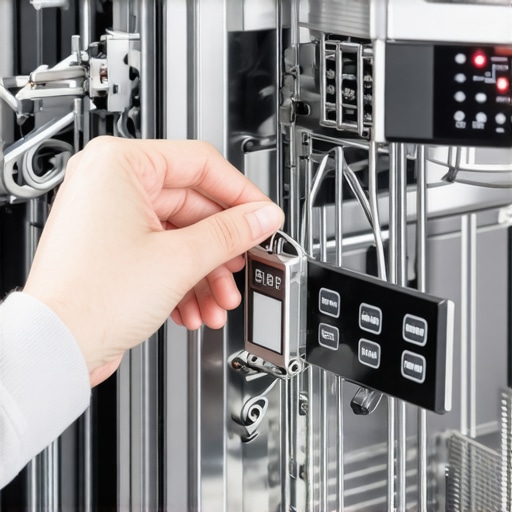 A person uses a magnet to bypass a dishwasher door latch sensor for troubleshooting.