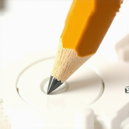 Using a pencil to manually check the movement of a dishwasher float switch for clogs.