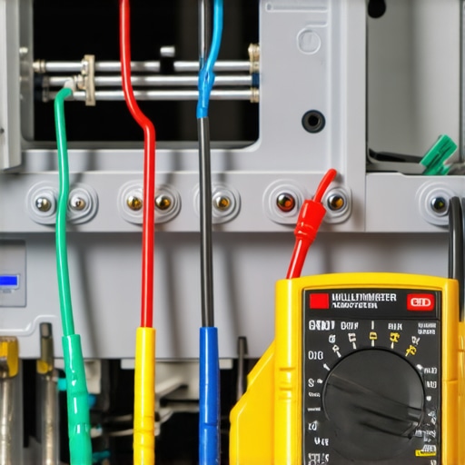 A technician using a digital multimeter to check the continuity of a dishwasher heating element for repair.