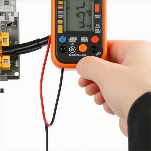 A technician using a multimeter to diagnose a dishwasher thermal fuse