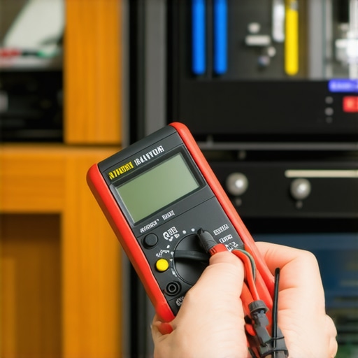 Testing dishwasher components with a multimeter Close up of digital multimeter testing a thermal fuse for dishwasher repair