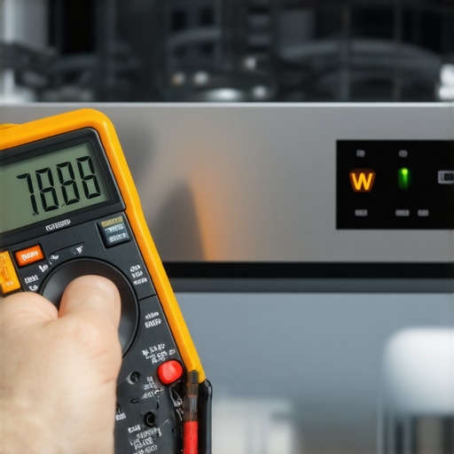 Testing dishwasher control board with multimeter A technician using a multimeter to test a smart dishwasher control board safely