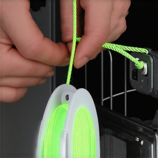 Close-up of a DIY dishwasher door repair using high-strength braided fishing line and a pulley.