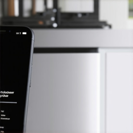 Updating Dishwasher Firmware via Mobile App Smartphone displaying a successful firmware update for a modern smart dishwasher