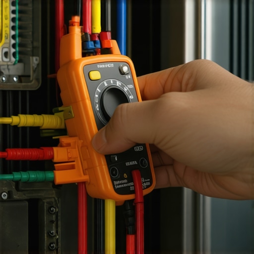 A technician using a digital multimeter to test a dishwasher heating element for continuity and ground faults.