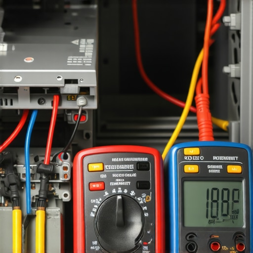 Multimeter testing dishwasher electrical components