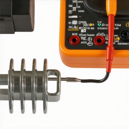 Close-up of a technician using a multimeter to test a dishwasher heating element for continuity.