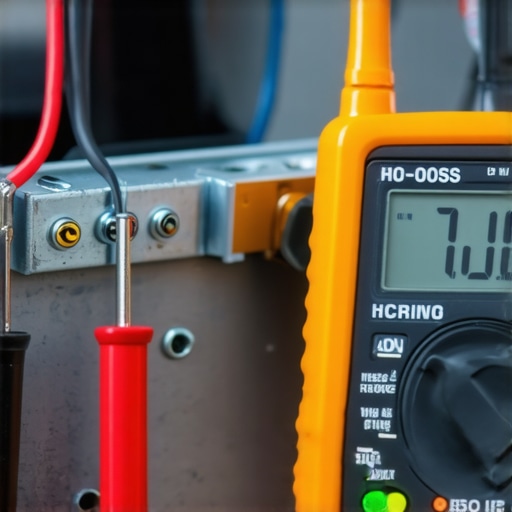 Testing dishwasher heating element continuity with a digital multimeter.