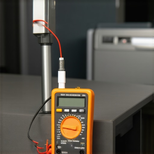 Hands using a multimeter to test a dishwasher thermal fuse for continuity