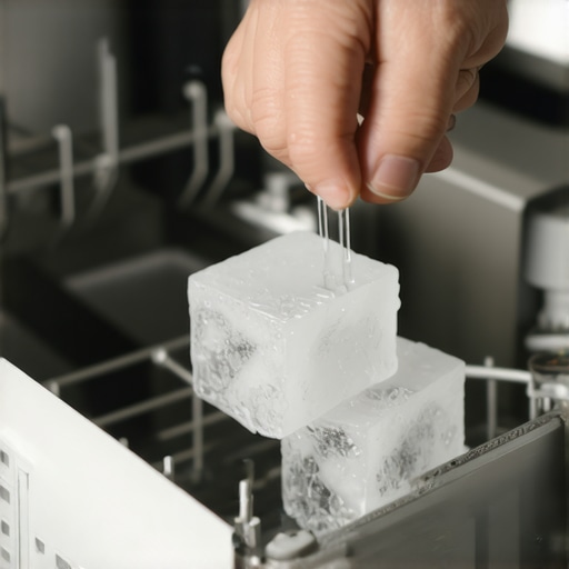 Using the ice cube method for dishwasher repair Placing ice cubes into the dishwasher drain to unstick the pump impeller