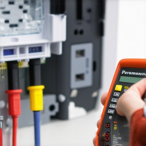 Testing Dishwasher Thermistor with Digital Multimeter Hands using a multimeter probe to test electrical resistance on a dishwasher thermistor sensor